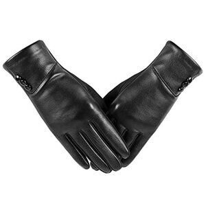 Women Winter Leather Gloves Touch Screen Wool Lined Warm Windproof Driving Glove